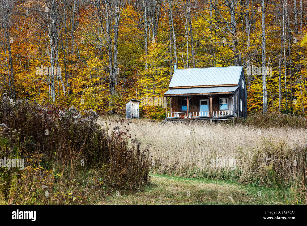 Abgelegene ländliche Haus, Bath, Vermont, USA. Stockfoto