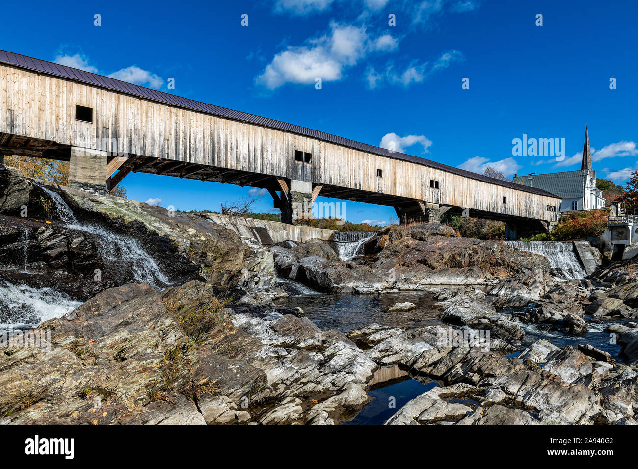 Badewanne überdachte Brücke, Badewanne, New Hampshire, USA. Stockfoto
