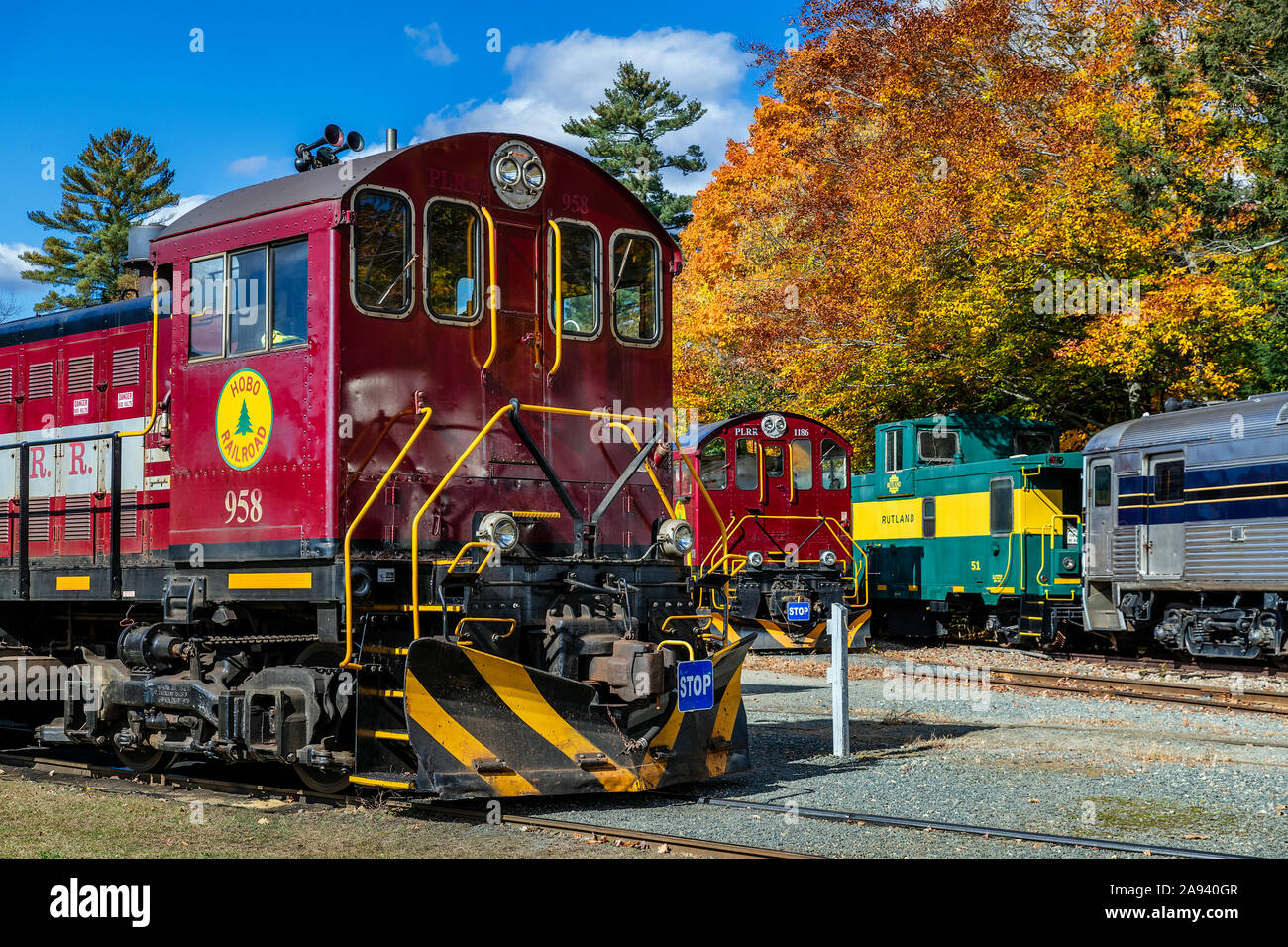 Hobo Railroad scenic Laub Touren, Lincoln, New Hampshire, USA. Stockfoto
