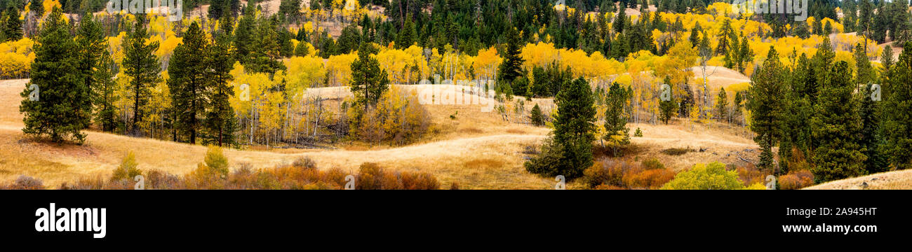 Großes Mehrstich-Panorama der Cascades und des Okanagan Valley in Herbstfarben; British Columbia, Kanada Stockfoto
