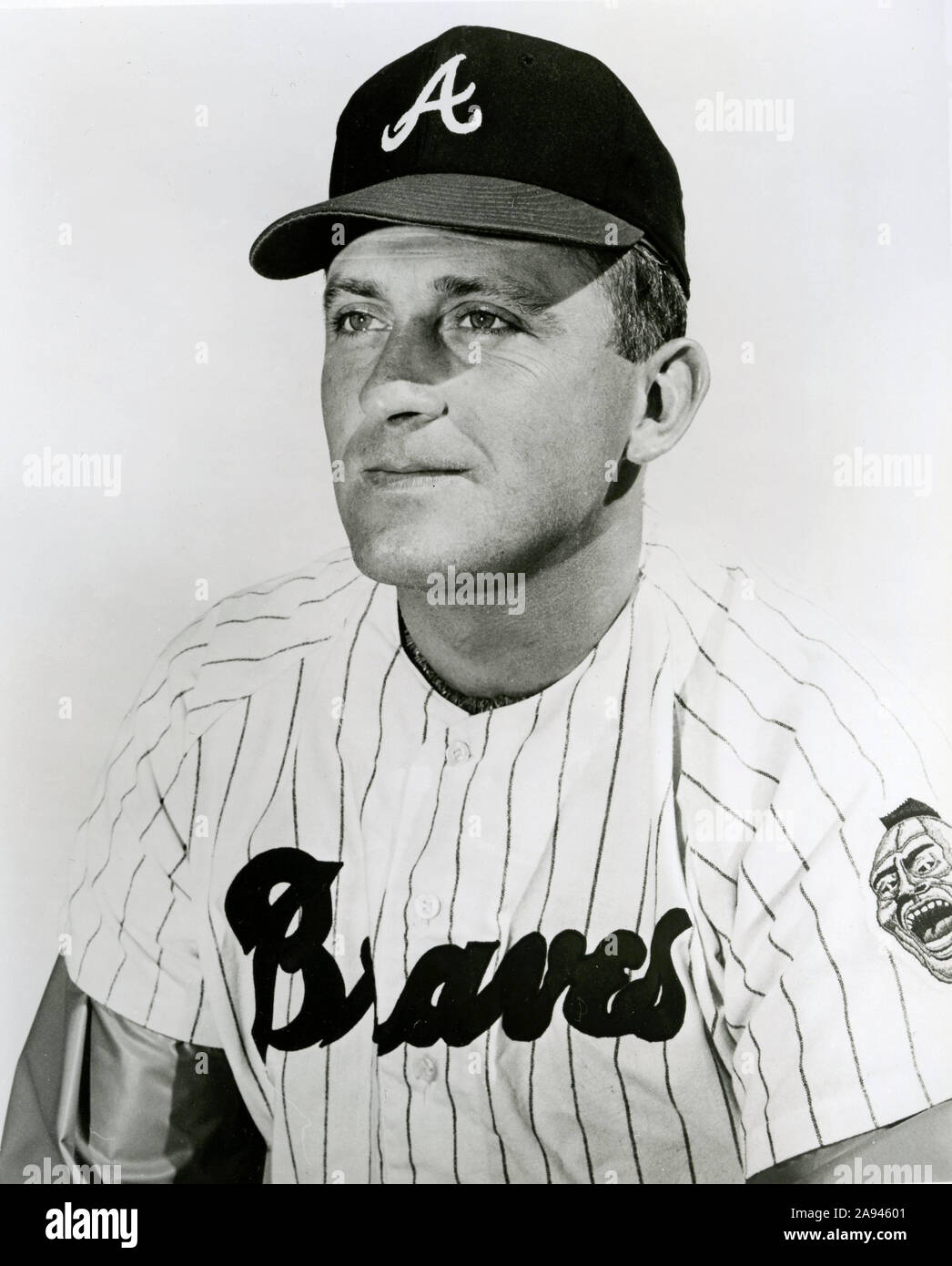 Vintage Schwarz-Weiß-Porträt der Hall of Fame Baseball spieler Phil Niekro mit den Atlanta Braves circa 1969. Stockfoto
