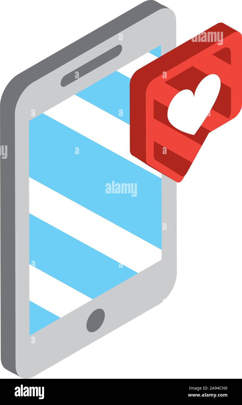 Smartphone liebe Chat social media isometrische Symbol Vektor illustration Stock Vektor