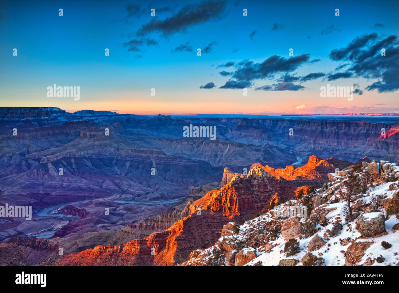 Grand Canyon National Park, South Rim bei Sonnenuntergang; Arizona, Vereinigte Staaten von Amerika Stockfoto