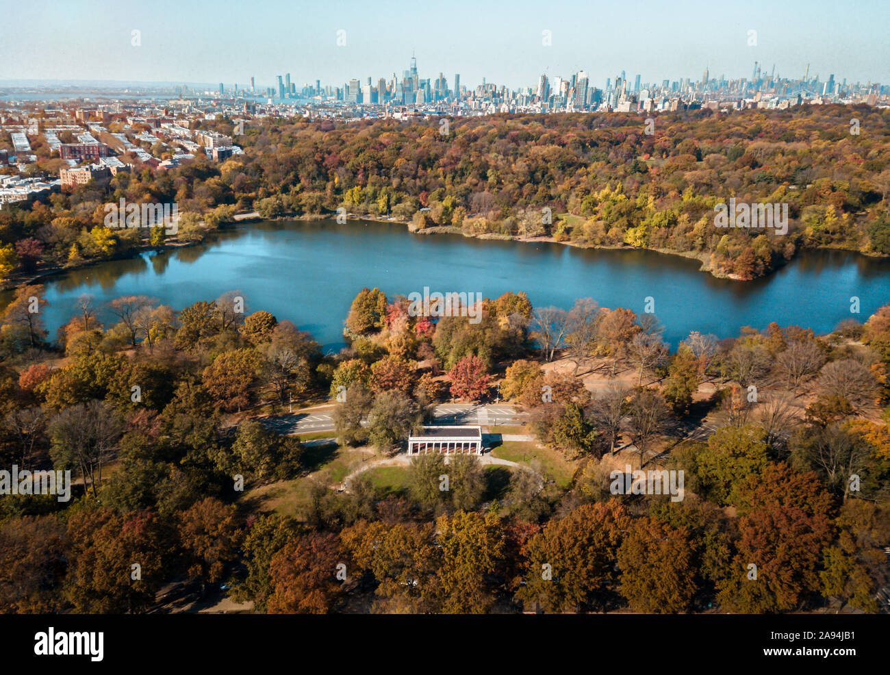 Luftbild von Prospect Park in Brooklyn im Herbst Stockfoto