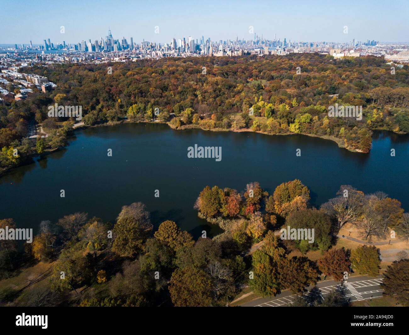 Luftbild von Prospect Park in Brooklyn im Herbst Stockfoto