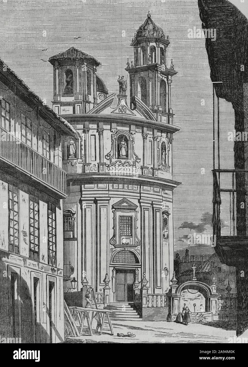 España. Galizien. Pontevedra. Iglesia de la Virgen Peregrina. Grabado. Crónica de España, Historia y Ilustrada Descriptiva de Sus Provincias. Galizien, 1866. Biblioteca Histórico Militar de Barcelona, Cataluña, Spanien. Stockfoto