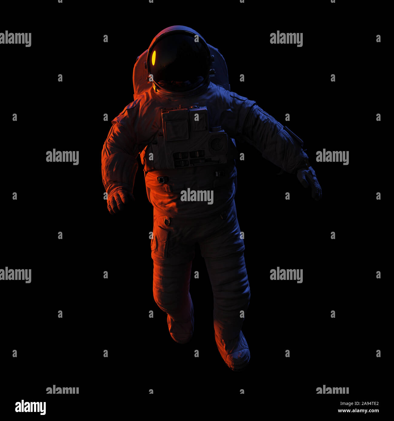 Astronauten Raumfahrer während des spacewalk auf schwarzem Hintergrund Stockfoto