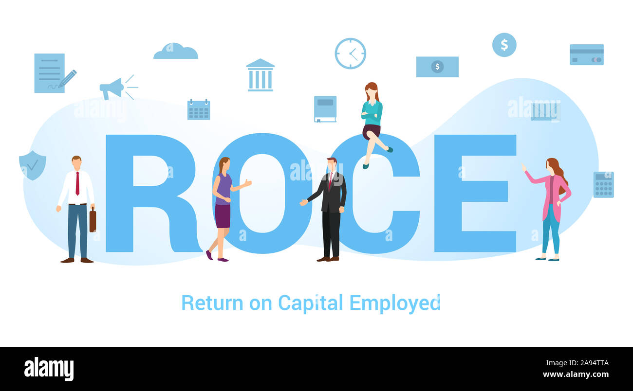 Roce Return on Capital Employed Konzept mit großen Word oder Text und Team Menschen mit modernen Flat Style-Vector Illustration Stockfoto