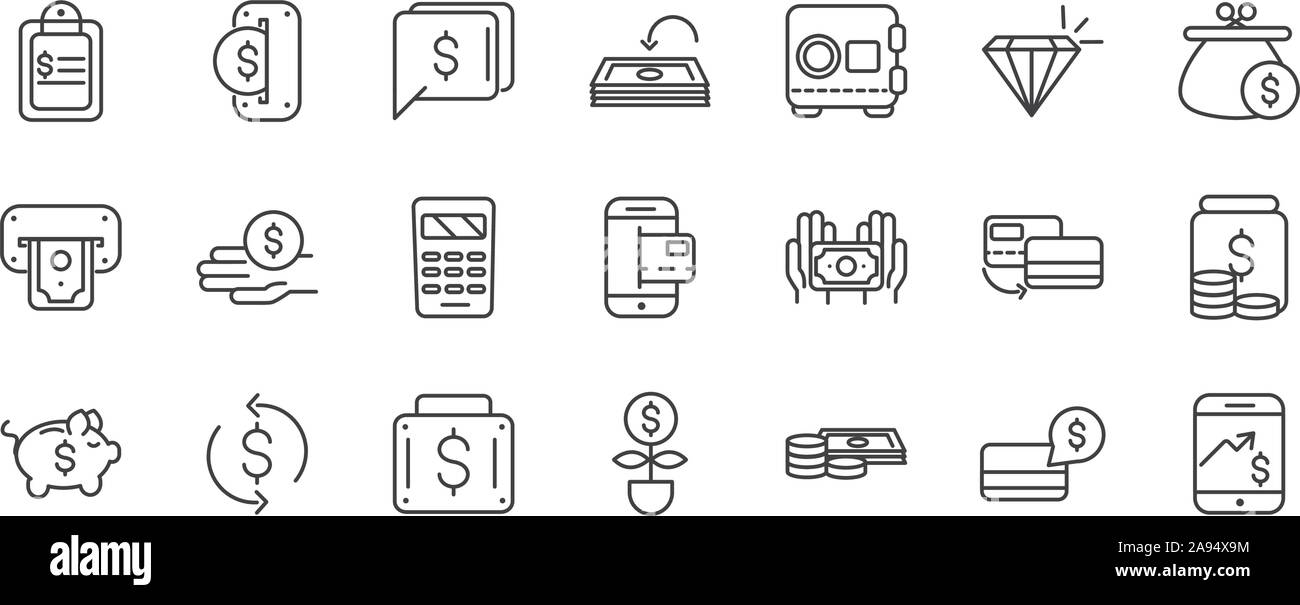 Finance Bank Geld Icons Set dicke Linie Vektor illustration Stock Vektor