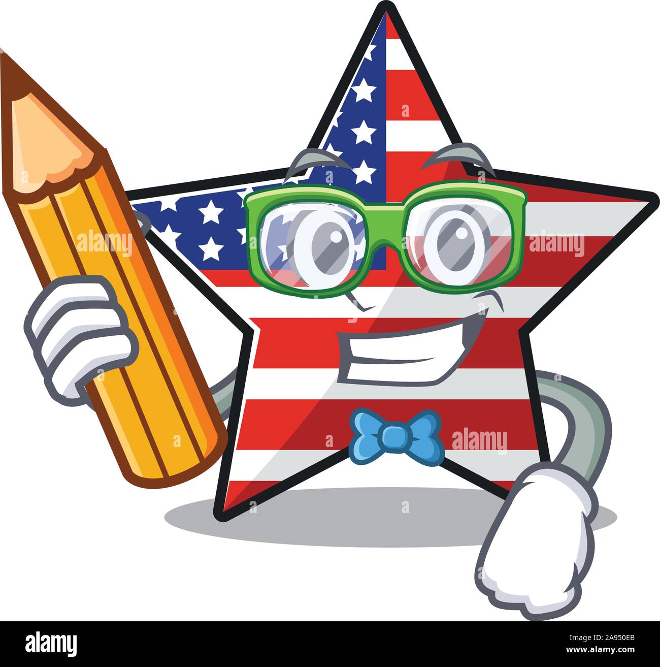 Usa star Cartoon student Holding Bleistift oben Zeichentabelle Stock Vektor