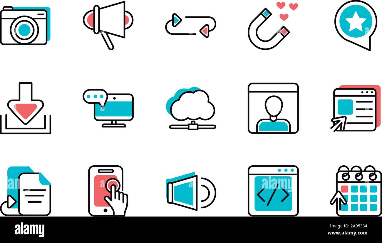 Social media Icons Set line und füllen Vector Illustration Stock Vektor
