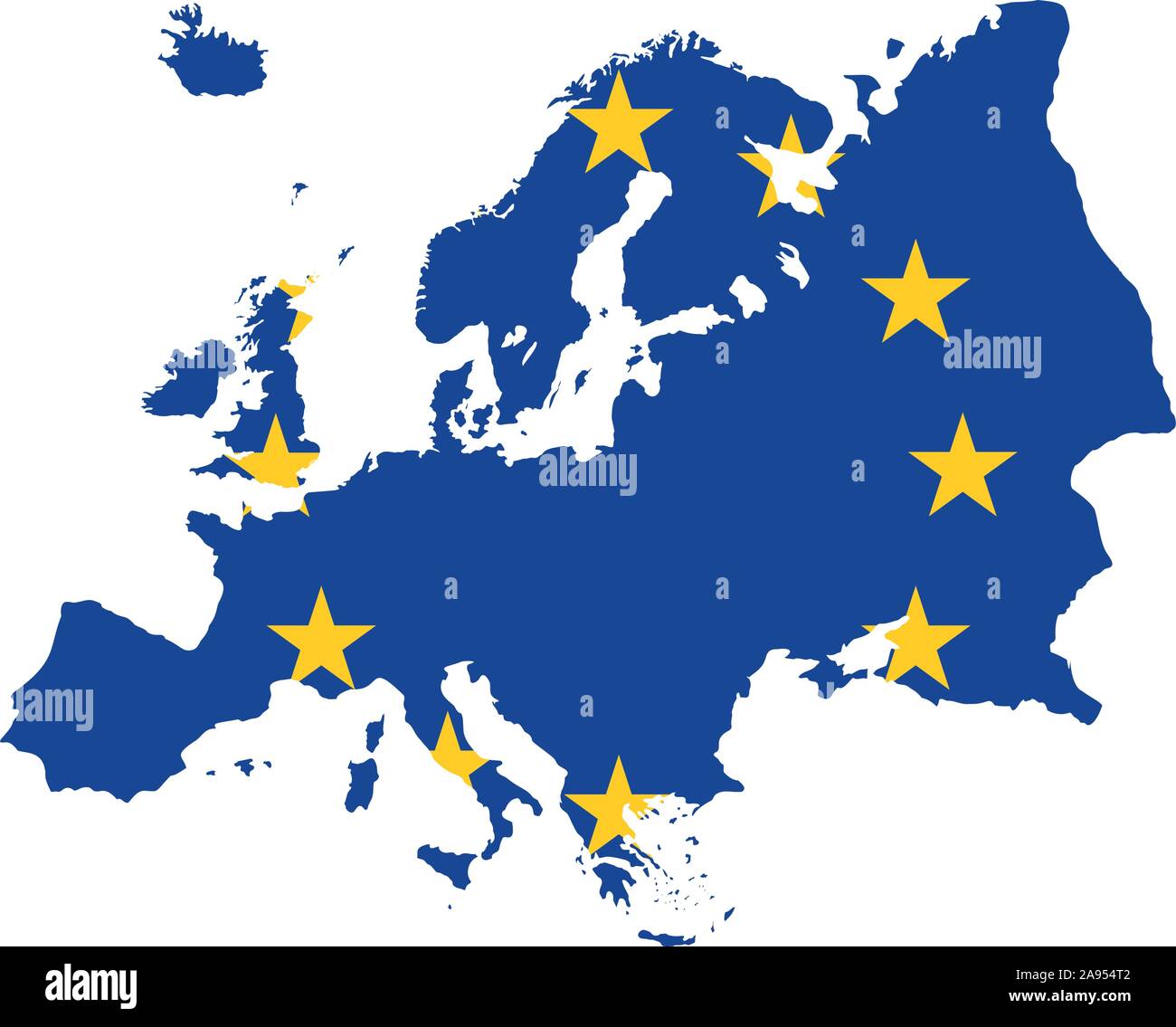 Die Europäische Blaue Karte von Europa mit der EU Sterne in Gelb. Stock Vektor