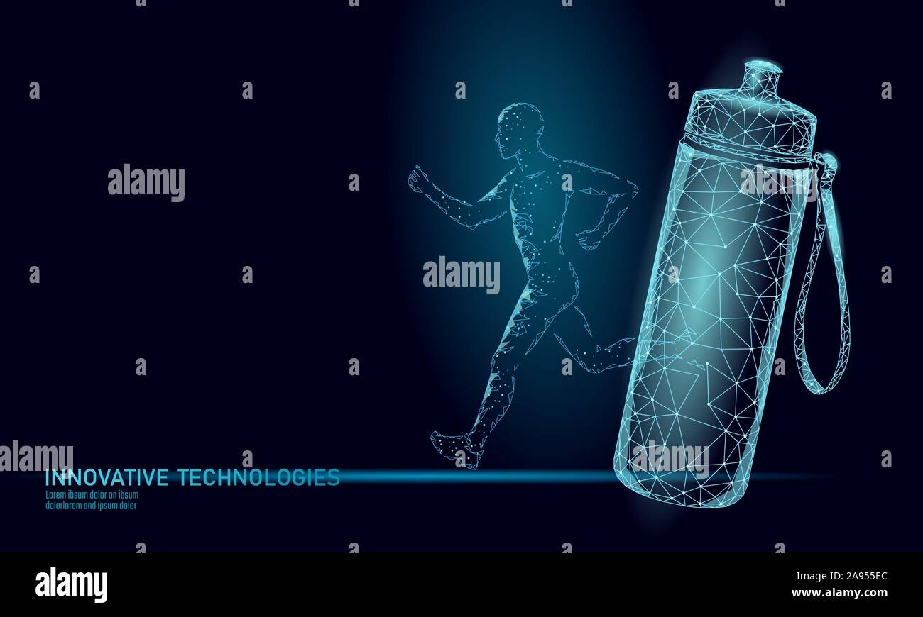 Die aqua Flasche Jogger rehydration-Konzept. Health Care gegen Austrocknung isotonische Elektrolyte trinken. Runner sportsman Low Poly 3D-Vektor Stock Vektor