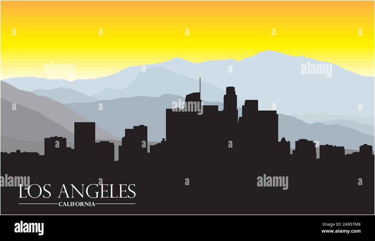 Los Angeles Kalifornien Skyline mit Bergen und Beschriftung Stock Vektor