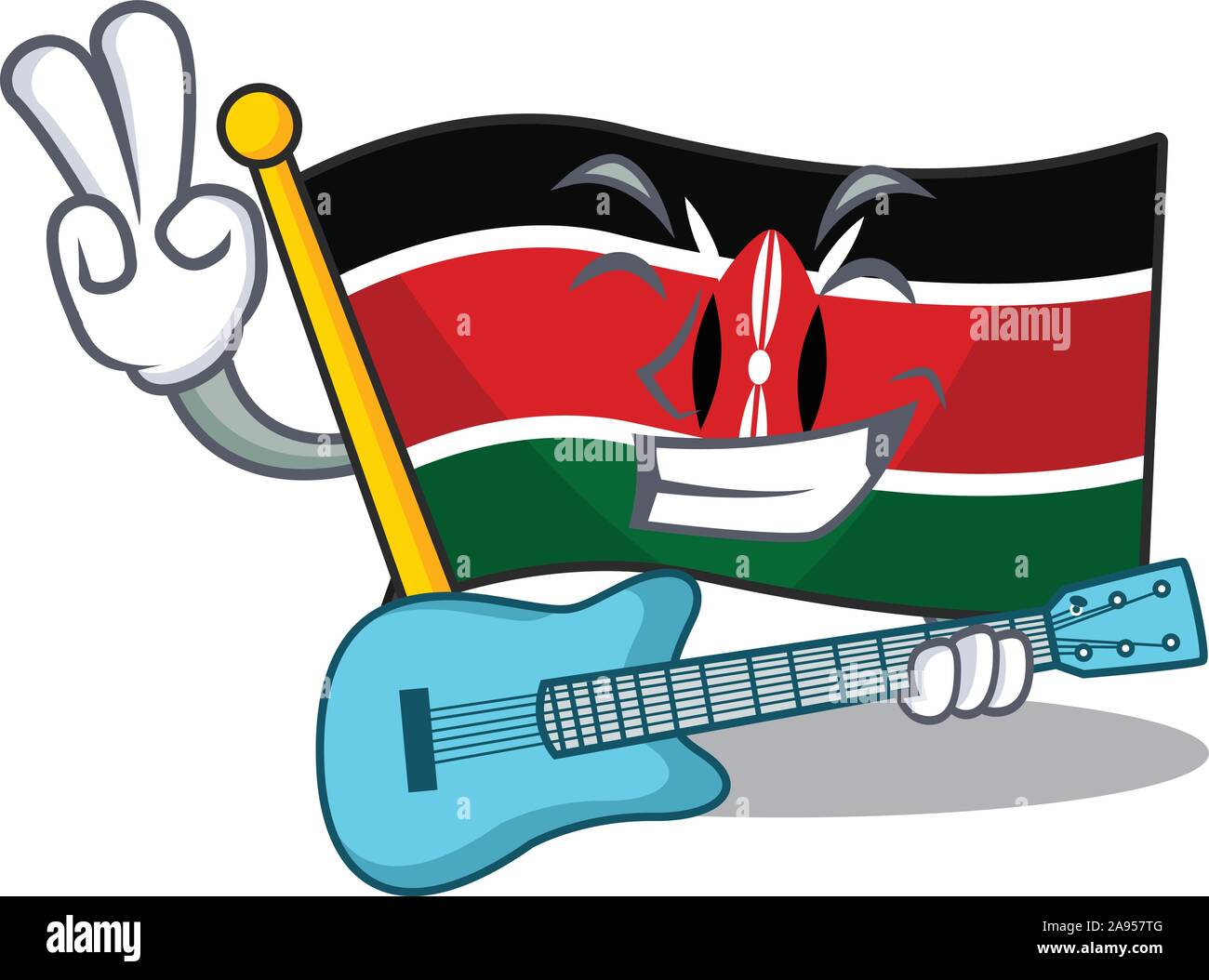 Flagge Kenia Maskottchen in Form Charakter mit Gitarre Stock Vektor