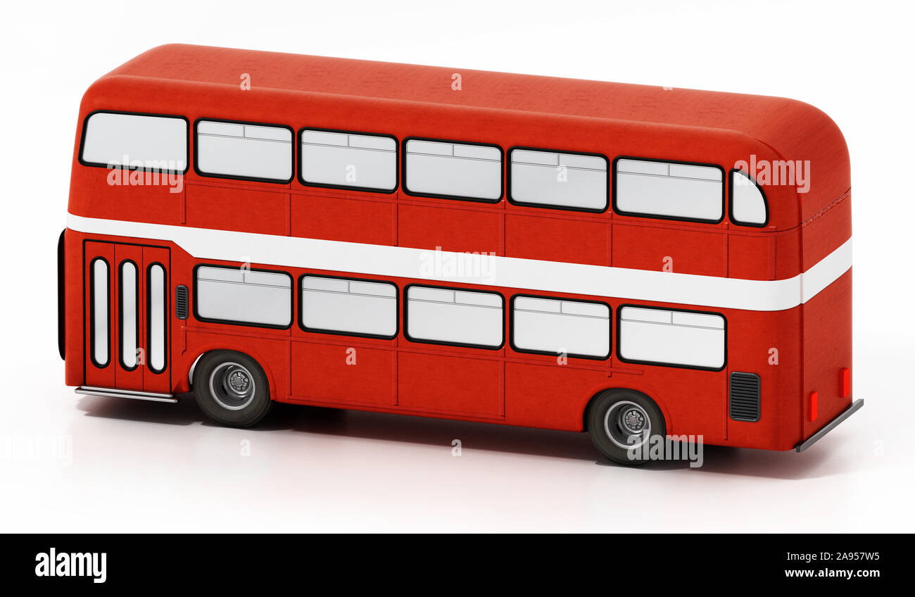 Rote Doppeldeckerbus auf weißem Hintergrund. 3D-Darstellung. Stockfoto