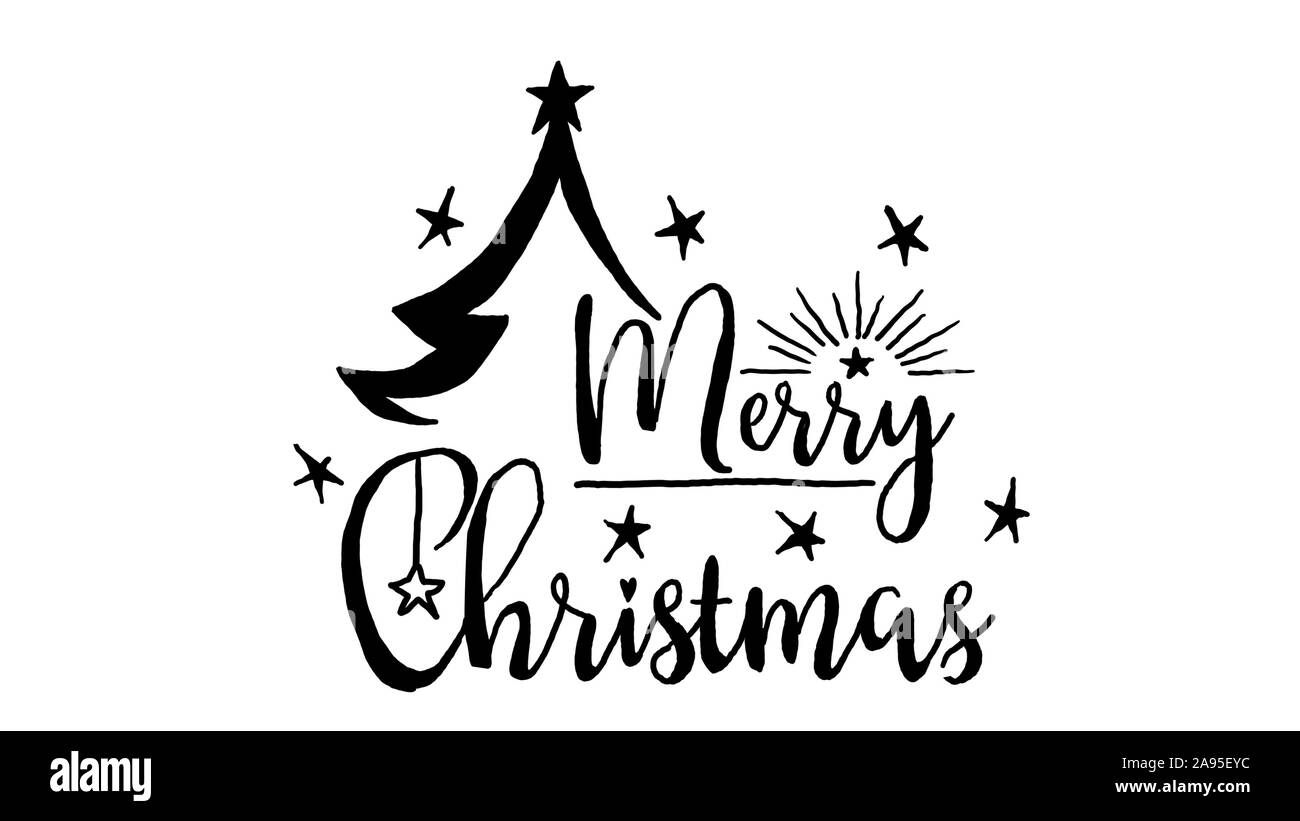 Merry christmas Logo, im Schwarzen Brett Zeichnung Stil gestaltet, animierte Material ideal für die Weihnachtszeit, 4 k Stockfoto