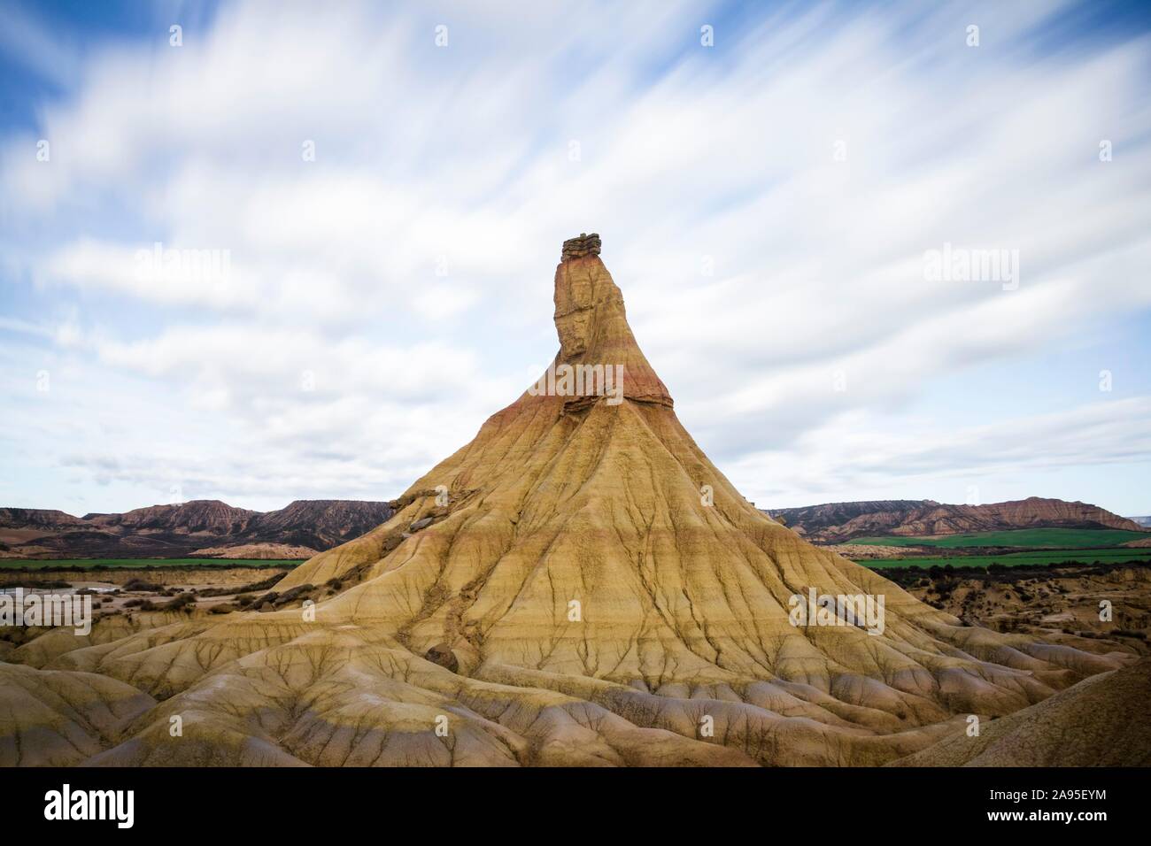 Castil de Tierra, bardena Blanca, Bardenas Reales Naturschutzgebiet und UNESCO-Biosphärenreservat, Halbwüste, Navarra, Spanien Stockfoto