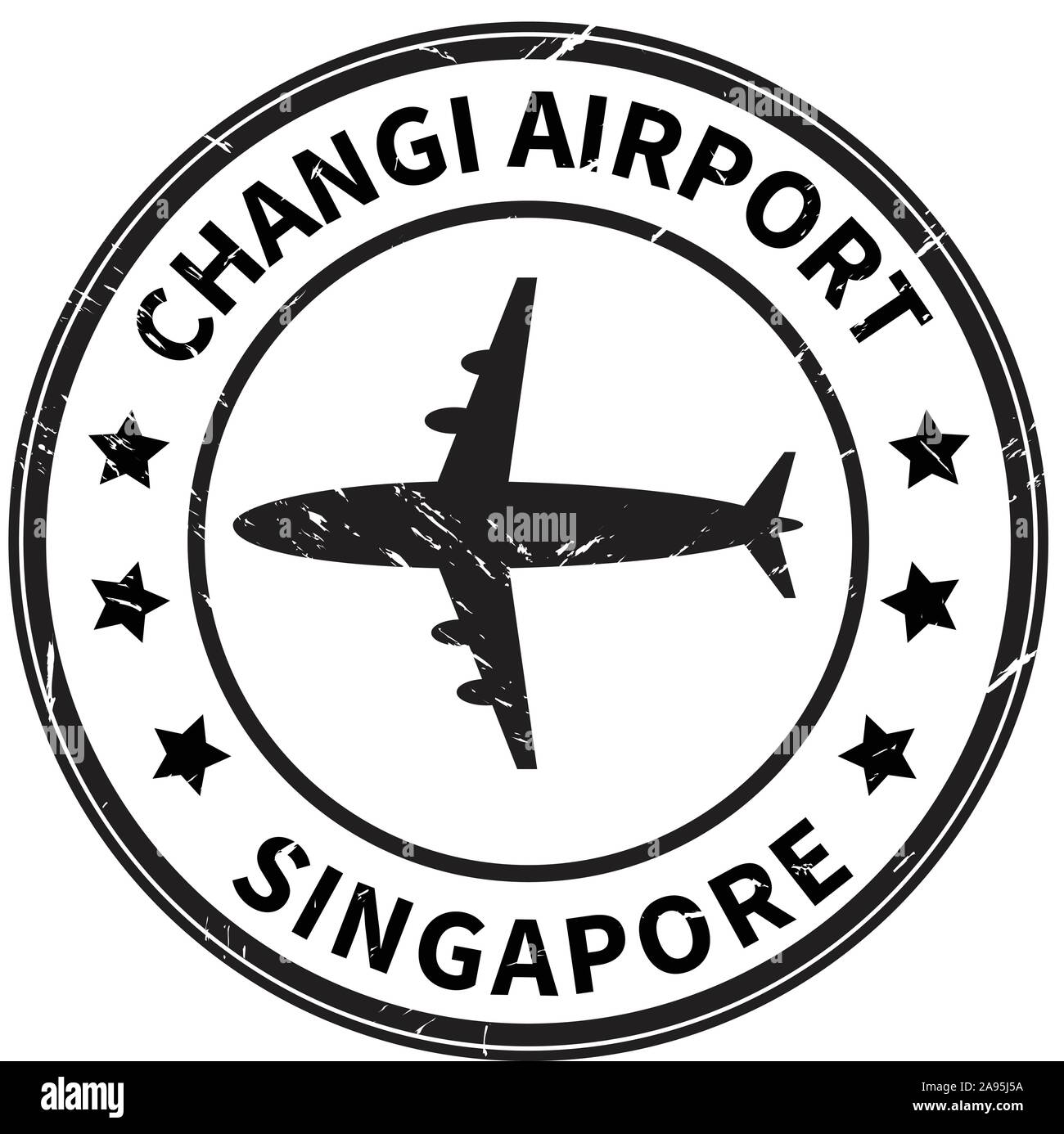 Changi Airport Singapur Stempel auf weißem Hintergrund. Changi Airport Singapur Logo. Flughafen Stempel unterzeichnen. Singapur Flugplatz Symbol. Stock Vektor