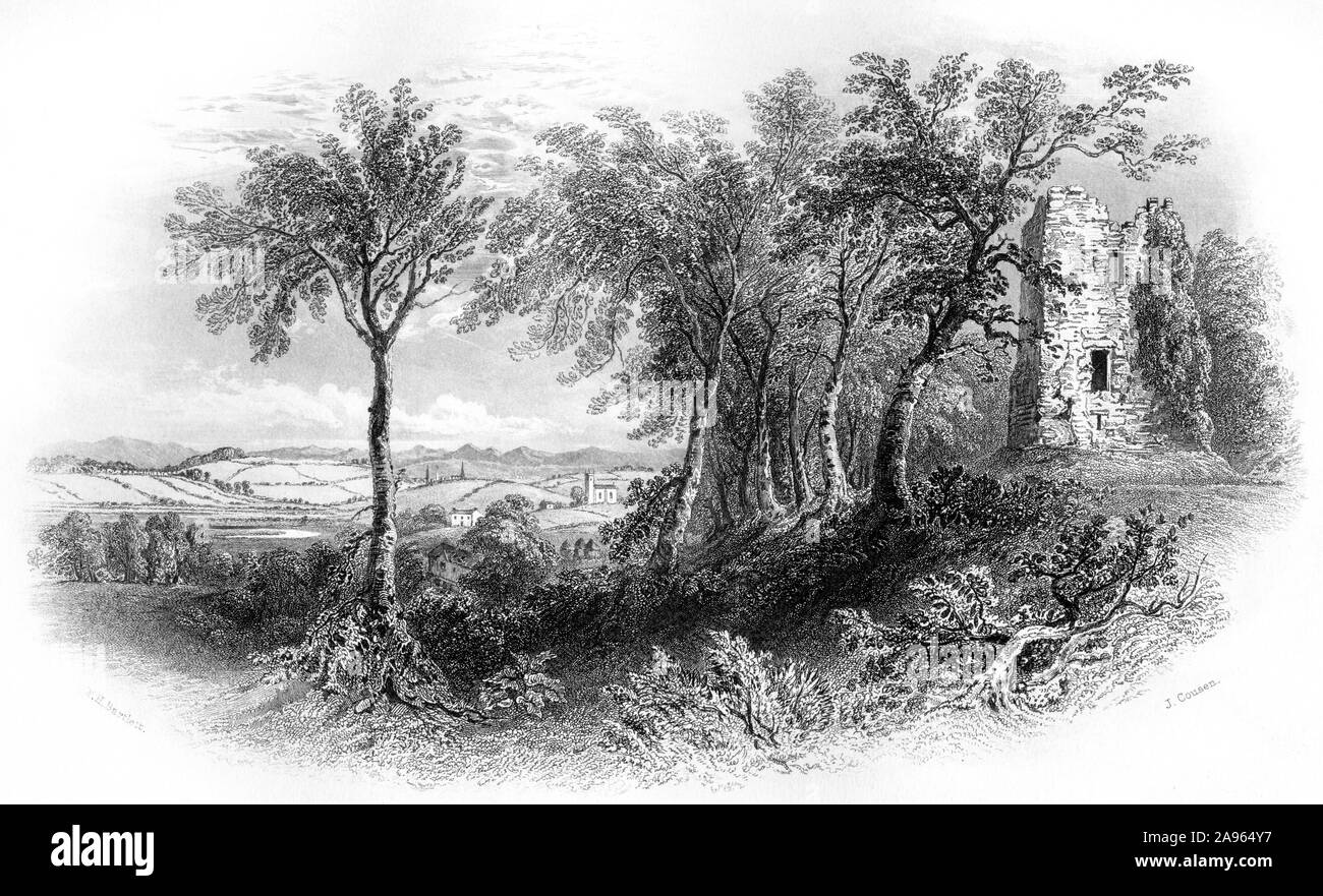 Eine Gravur der Langsyde (Langside, Glasgow) Szene der Niederlage von Maria Stuart gescannt und in hoher Auflösung aus einem Buch im Jahre 1859 gedruckt. Stockfoto