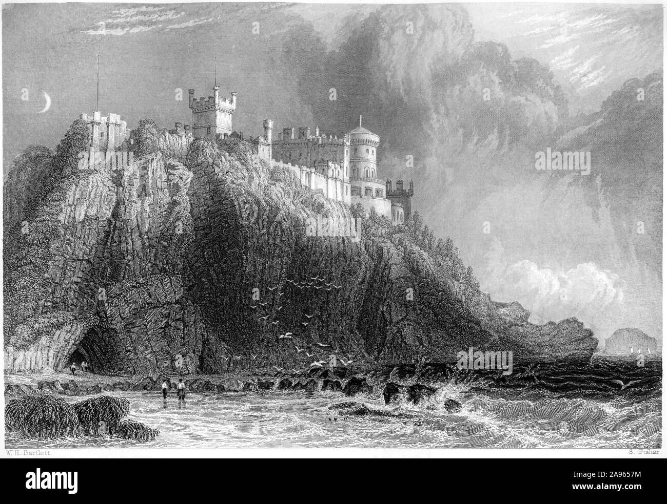 Ein Stich von Colzean (Culzean) Castle, Ayrshire, Schottland, UK, gescannt mit hoher Auflösung aus einem Buch, das 1859 gedruckt wurde. Für urheberrechtlich frei gehalten. Stockfoto
