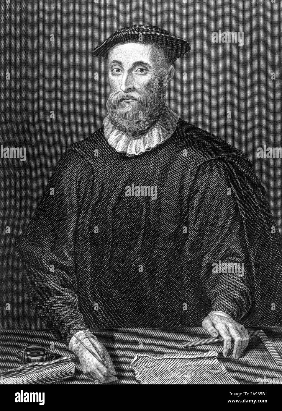 Ein Kupferstich von John Knox von der Ursprünglichen in Holyrood Palace, Edinburgh gescannt und in hoher Auflösung aus einem Buch im Jahre 1859 gedruckt. Stockfoto