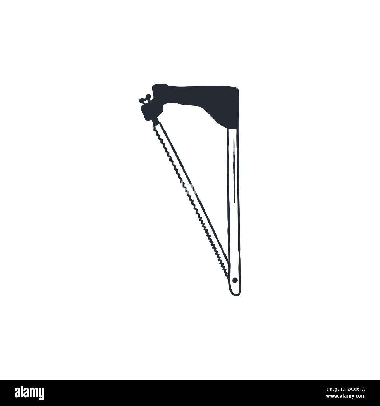 Lineare laubsäge Symbol. Hand sah im Retro-look silhouette Stil. Vektor sägewerk Schnittholz und Ausrüstung auf weißem Hintergrund Stock Vektor