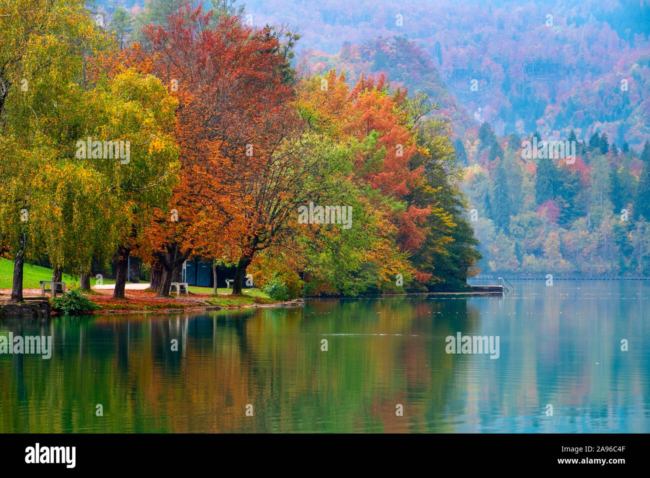 Schönen Herbst an der See Bled in Slowenien. Europa Stockfoto