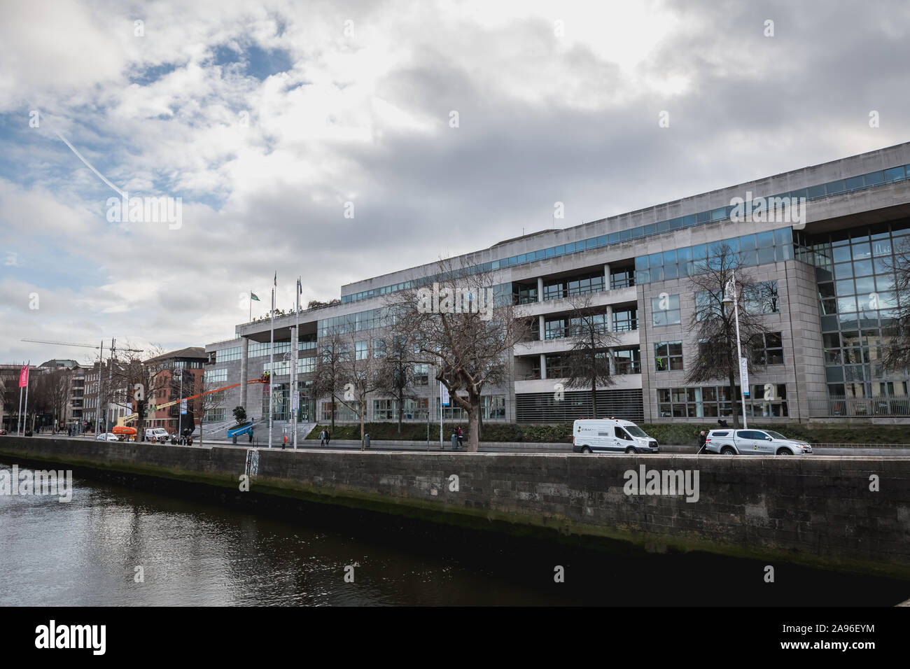 Dublin, Irland - 16. Februar 2019: architektonische Details der Dublin City Council Gebäude im Zentrum der Stadt an einem Wintertag Stockfoto