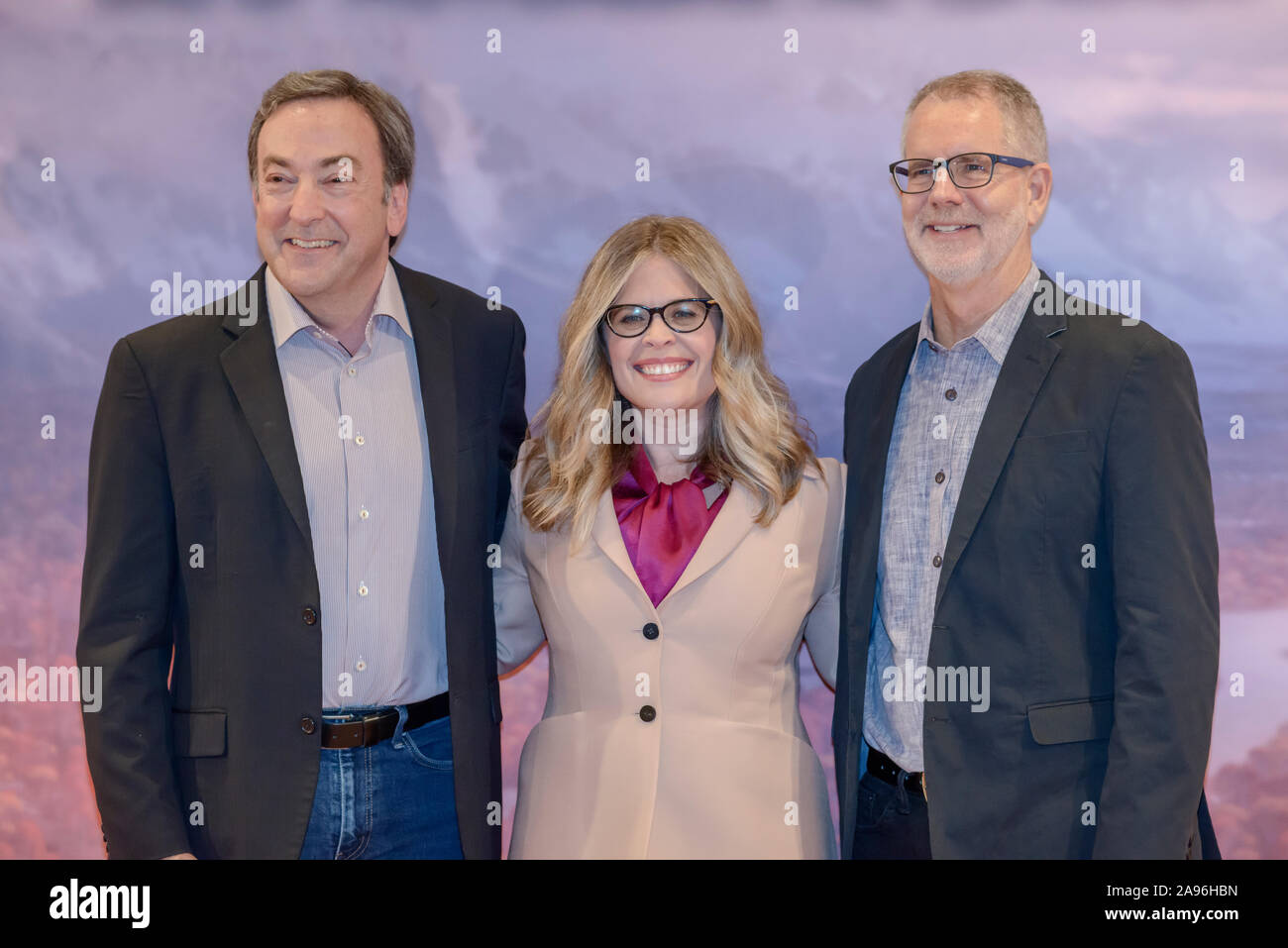 Jennifer Lee, Chris Buck und Peter Del Vecho Teilnahme am Fotoshooting von gefrorenen 2 in Rom. Stockfoto