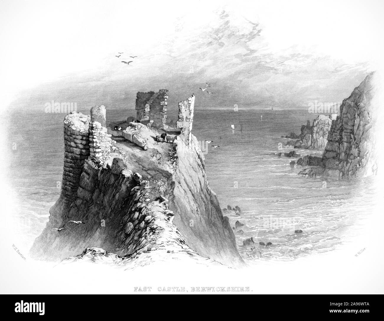 Ein Kupferstich von schnellen Schloss, Berwickshire Konserven bei hoher Auflösung aus einem Buch im Jahre 1859 gedruckt. Glaubten copyright frei. Stockfoto