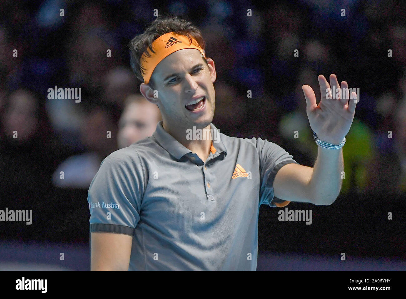 London, UK, 13. November 2019, London, UK. 13 Nov 2019, domiciliarie Thiem, aut, während Nitto ATP-Finale Novak Đokovic Vs Dominic Thiem - (Dominic Thiem) - Tennis Internationals - Kreditkarten: LPS/Roberto Zanettin/Alamy leben Nachrichten Stockfoto