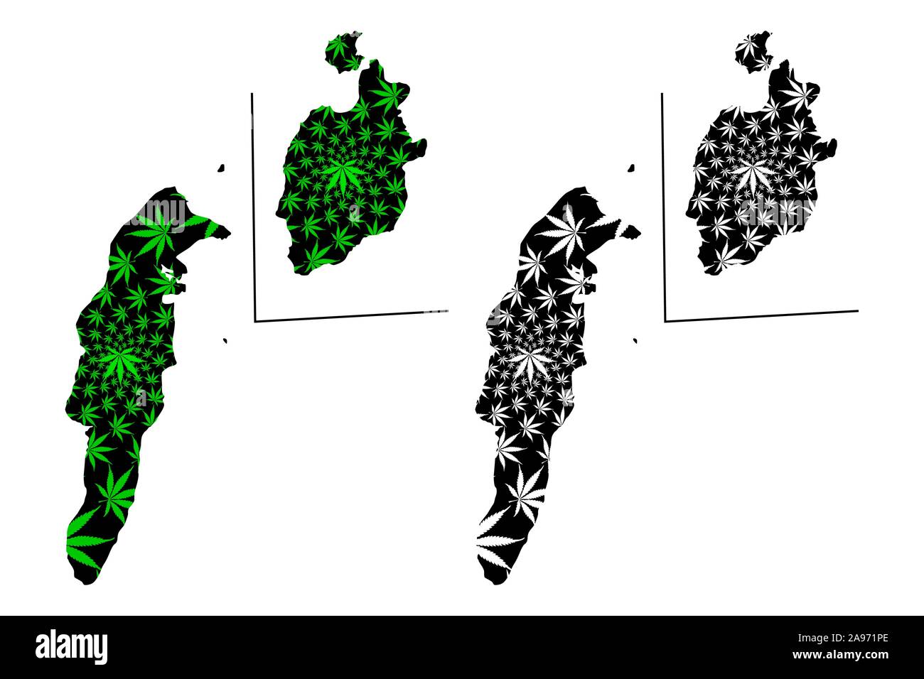 Archipel von San Andres und Providencia und Santa Catalina (Republik Kolumbien) Karte ist Cannabis blatt grün und schwarz, San Andres y Providenc konzipiert Stock Vektor