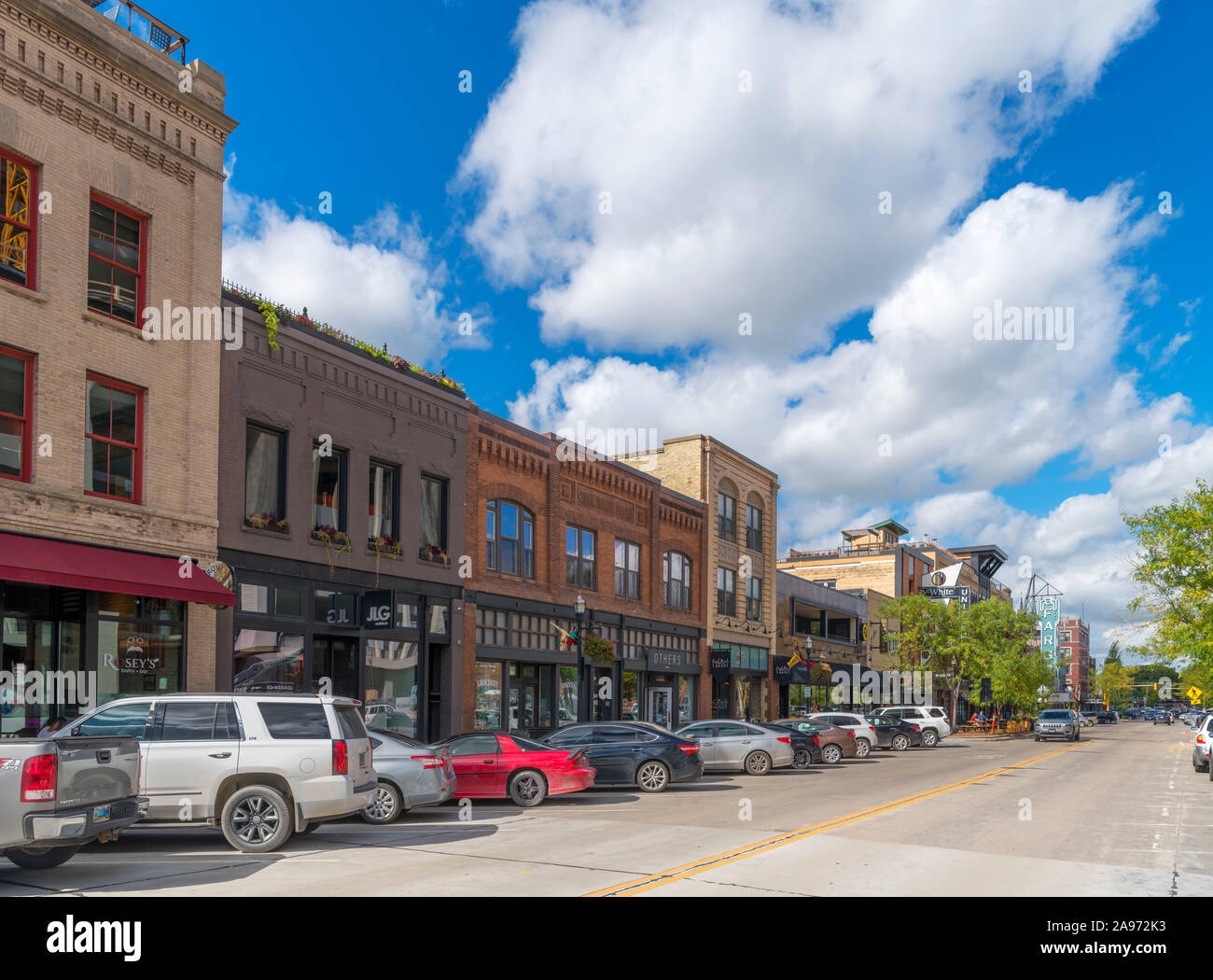 N Broadway Avenue im historischen Stadtzentrum von Fargo, North Dakota, USA Stockfoto