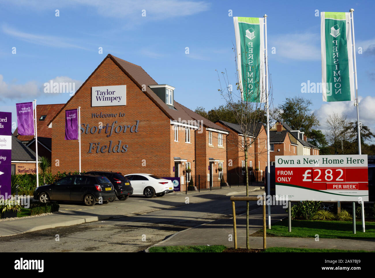 857 Wohnungen an stortfordfields verfügbar, Gehäuse Entwicklung Beschäftigung Land, Geschäfte, kommunalen Einrichtungen in Bishops Stortford, Hertfordshire, England Stockfoto
