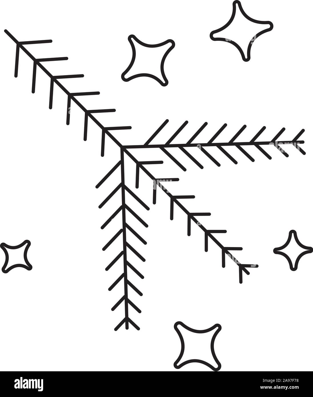 Grafische Vector Linear eingestellt von Weihnachten Zweig firtree. Lineart Stil einfach Weihnachtsbaum Symbol Stock Vektor