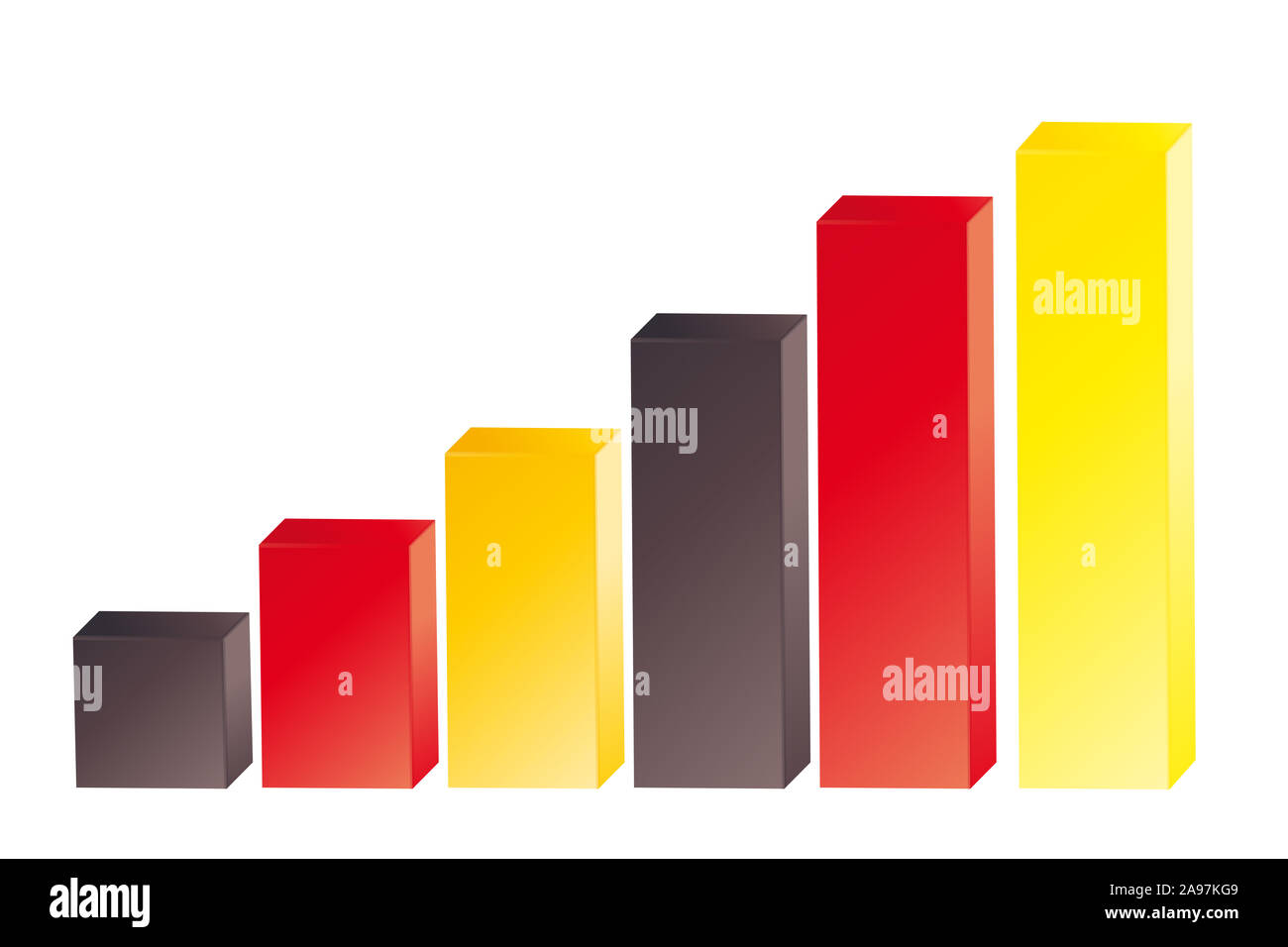 Diagramm schwarz rot gold auf weißem Hintergrund Stockfoto