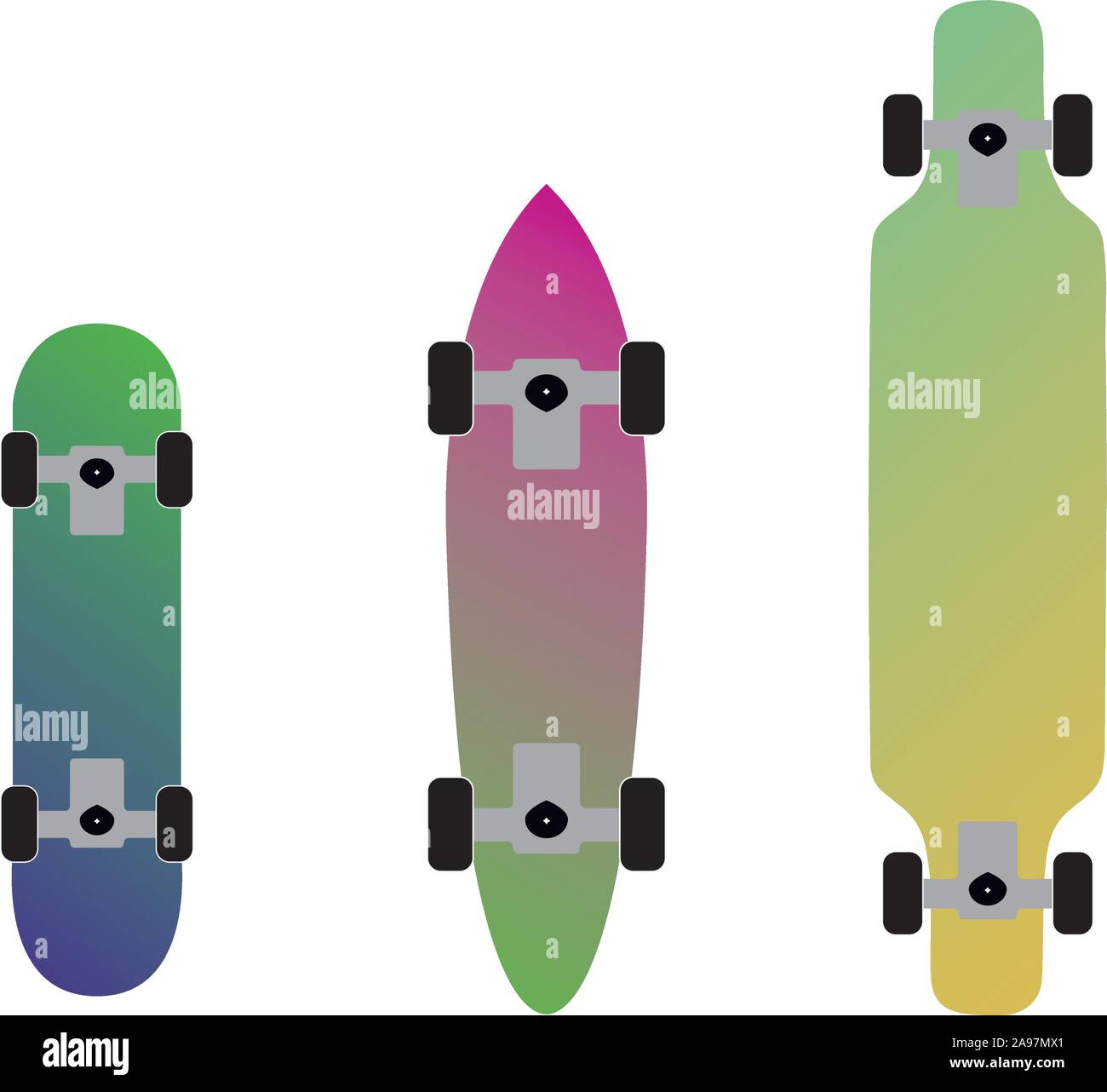 Vektor schwarz und Bunt Skateboard und longboard Icon Set Sammlung gut für  Hintergrund, Logo. auf weißem Hintergrund Stock-Vektorgrafik - Alamy