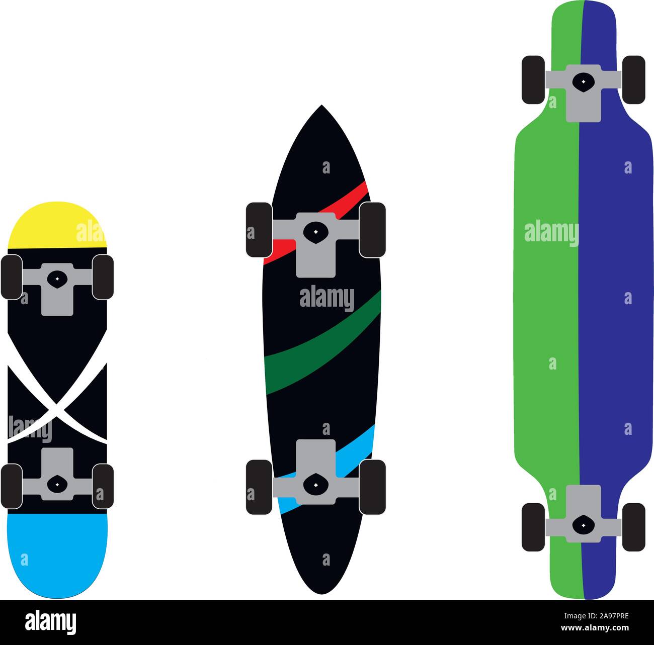 Vektor schwarz und Bunt Skateboard und longboard Icon Set Sammlung gut für  Hintergrund, Logo. auf weißem Hintergrund Stock-Vektorgrafik - Alamy