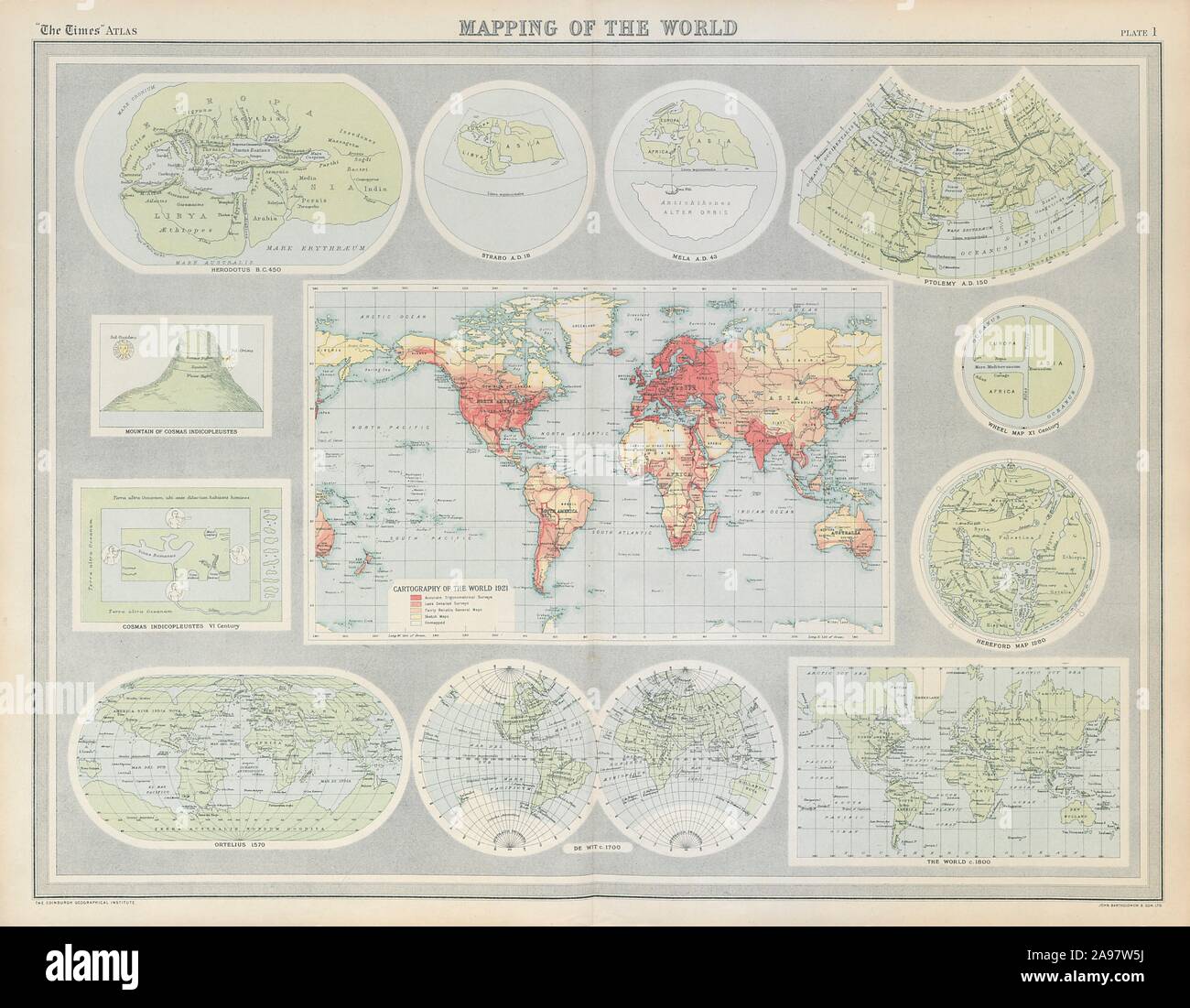 Mapping die Entwicklung der Welt. Überdeckung. Herodot Strabo Ptolemäus mal 1922 Stockfoto