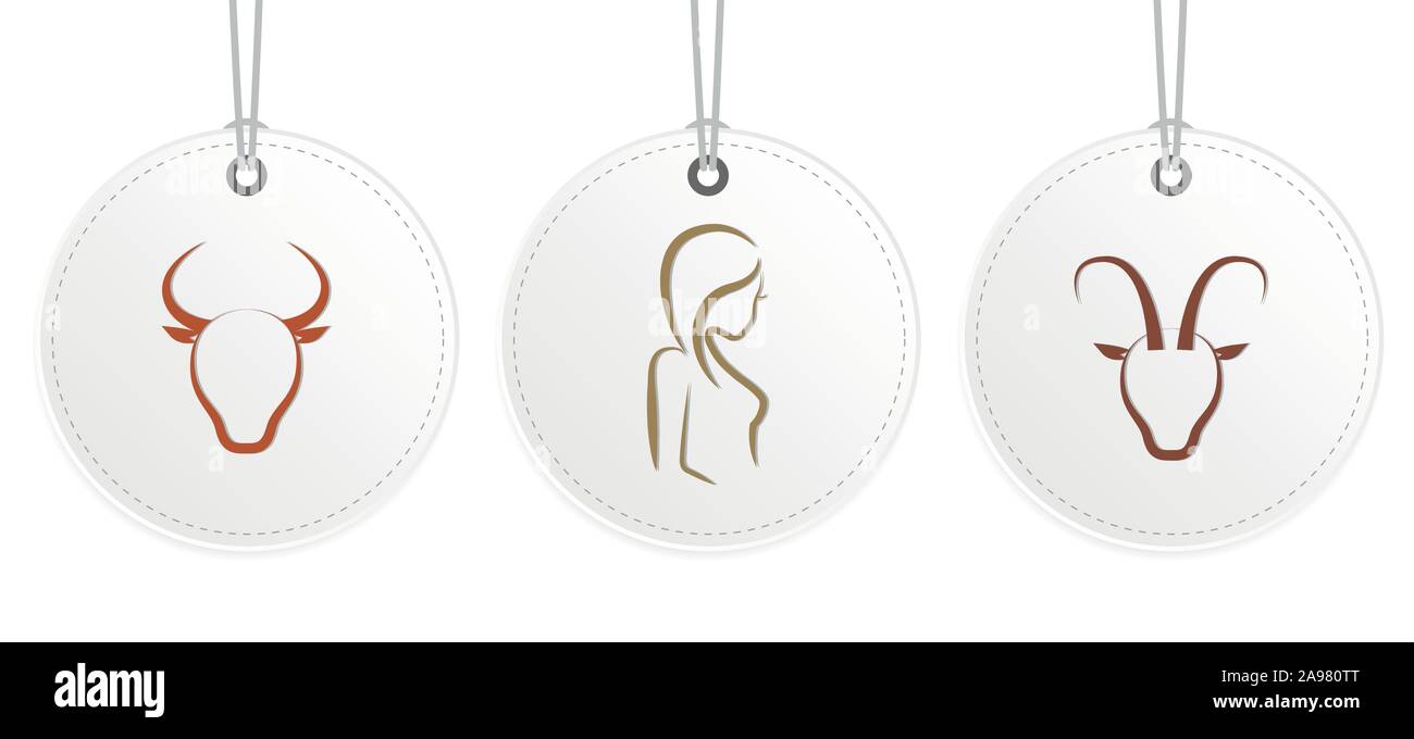 Weiß hängende Label mit Zodiac Zeichen der Erde, Horoskop Vektor-illustration EPS 10. Stock Vektor