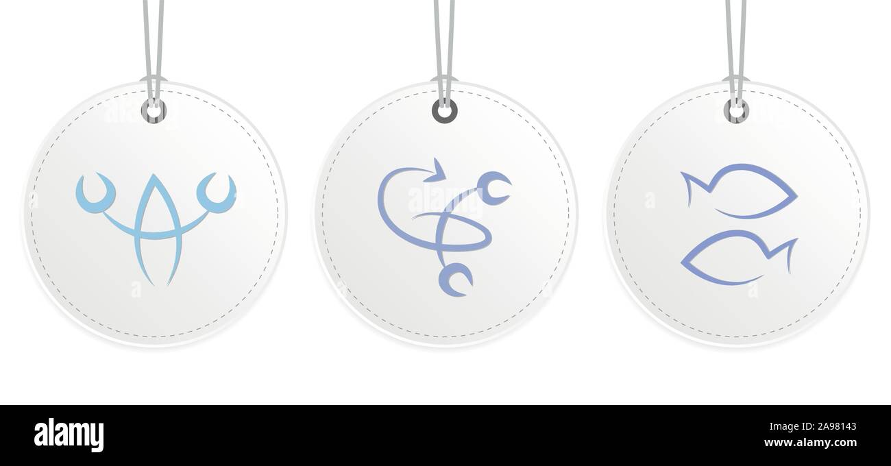 Weiß hängende Label mit Sternzeichen Wasserzeichen horoskop Vektor-illustration EPS 10. Stock Vektor