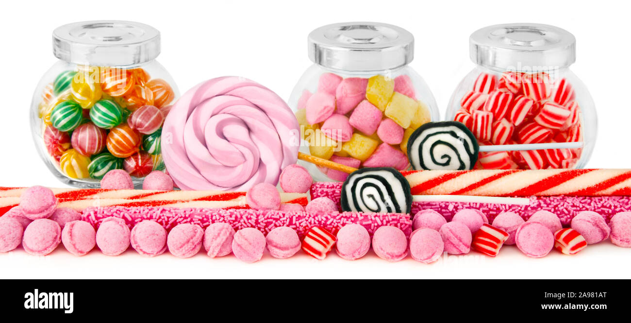 Bonbons - am Stiel und weißem Hintergrund Stockfoto