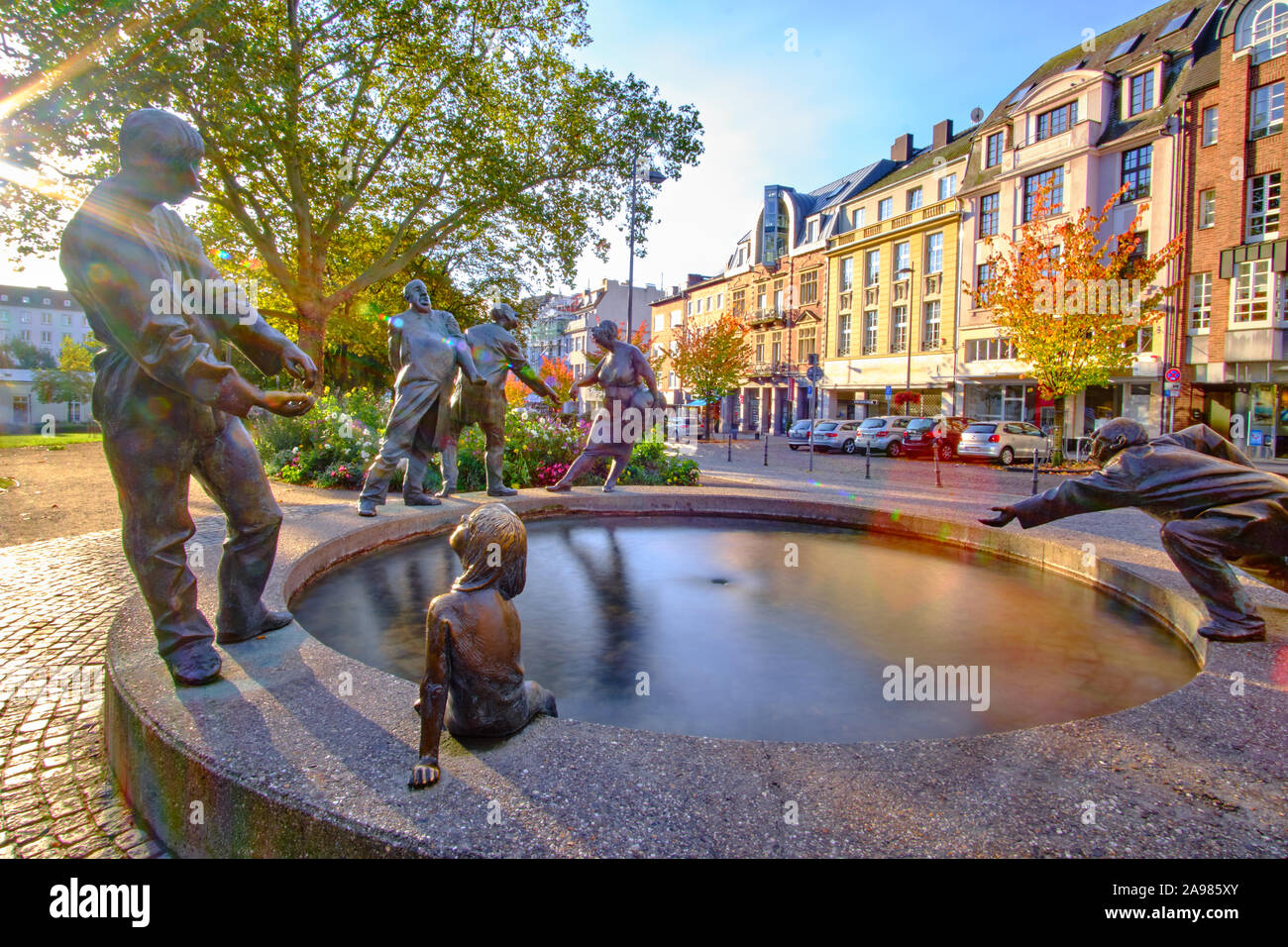"Kreislauf des Geldes" des Geldes Brunnen in Aachen, Deutschland Stockfoto
