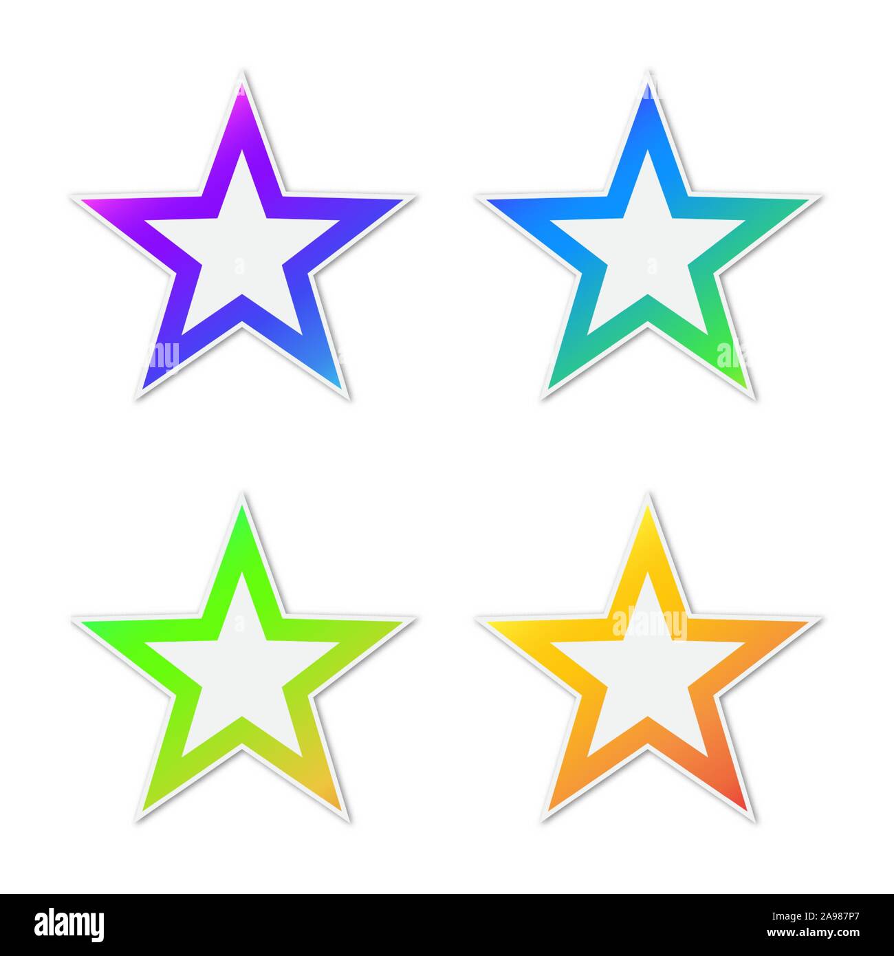 Satz von Vektor-Symbole. Papier, Aufkleber mit Schatten. Bunte Sterne isoliert. Stock Vektor