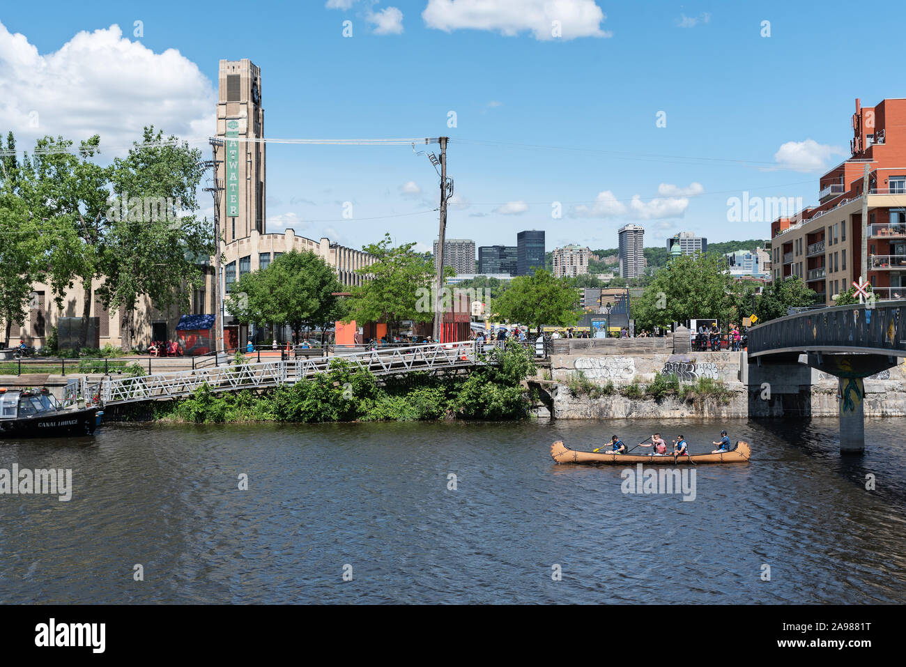 Lachine Canal und Atwater Market, Griffintown, Montreal, Quebec, Kanada Stockfoto