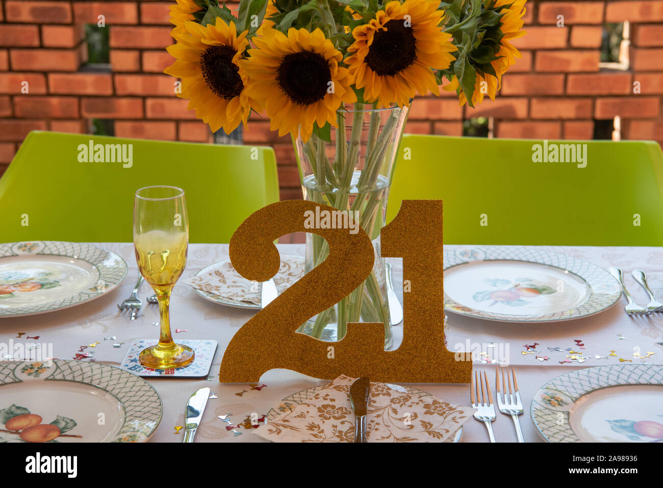 Tabelle Einstellung für einen 21. Geburtstag Feier Stockfoto