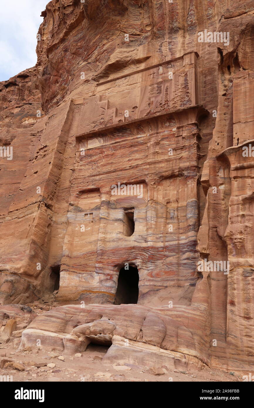 Seide Grab (Qabr Al Harir), Königliche Gräber, Treasury Sicht Trail, Petra, Wadi Musa, Ma'an Governorate, Jordanien, Naher Osten Stockfoto