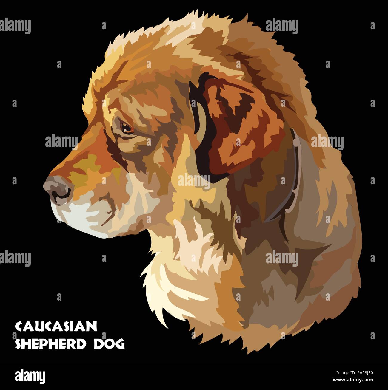 Farbige Porträt der kaukasischen Schäferhundes isoliert Vektor realistische Abbildung auf schwarzem Hintergrund Stock Vektor