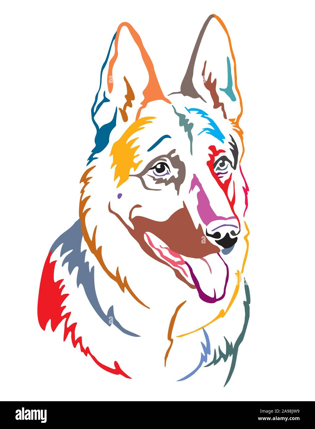 Bunt dekorativ Kontur outline Portrait von Hund Schäferhund suchen im Profil, Vector Illustration in verschiedenen Farben isoliert auf weiß zurück Stock Vektor